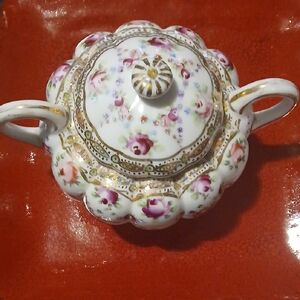 Vintage Handpainted Suger Bowl With Gold Detail